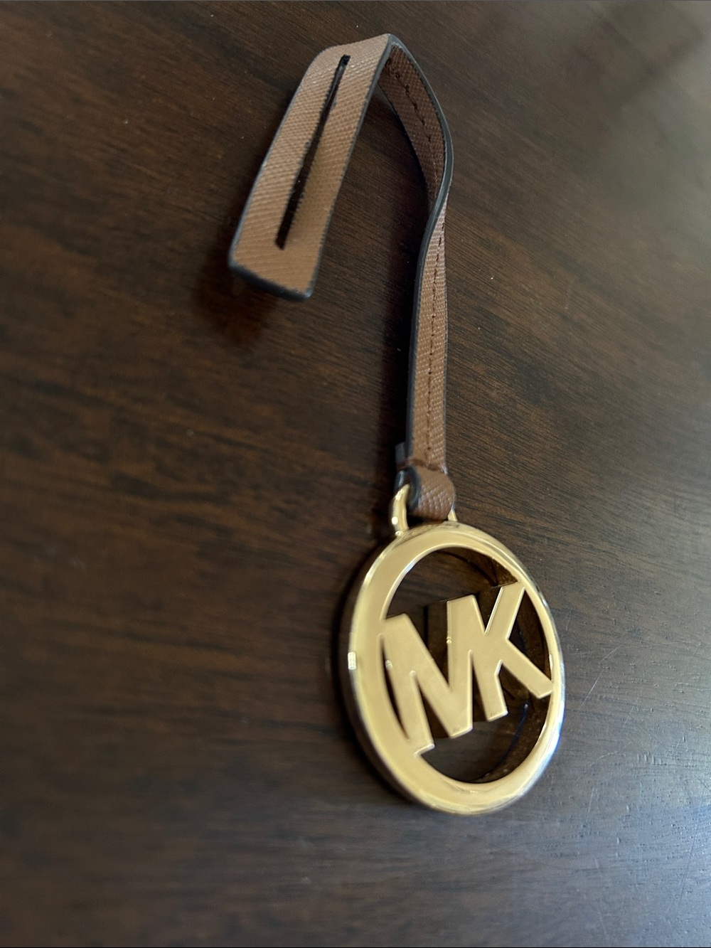 Michael Kors Gold MK Circle Logo Charm with Brown Strap